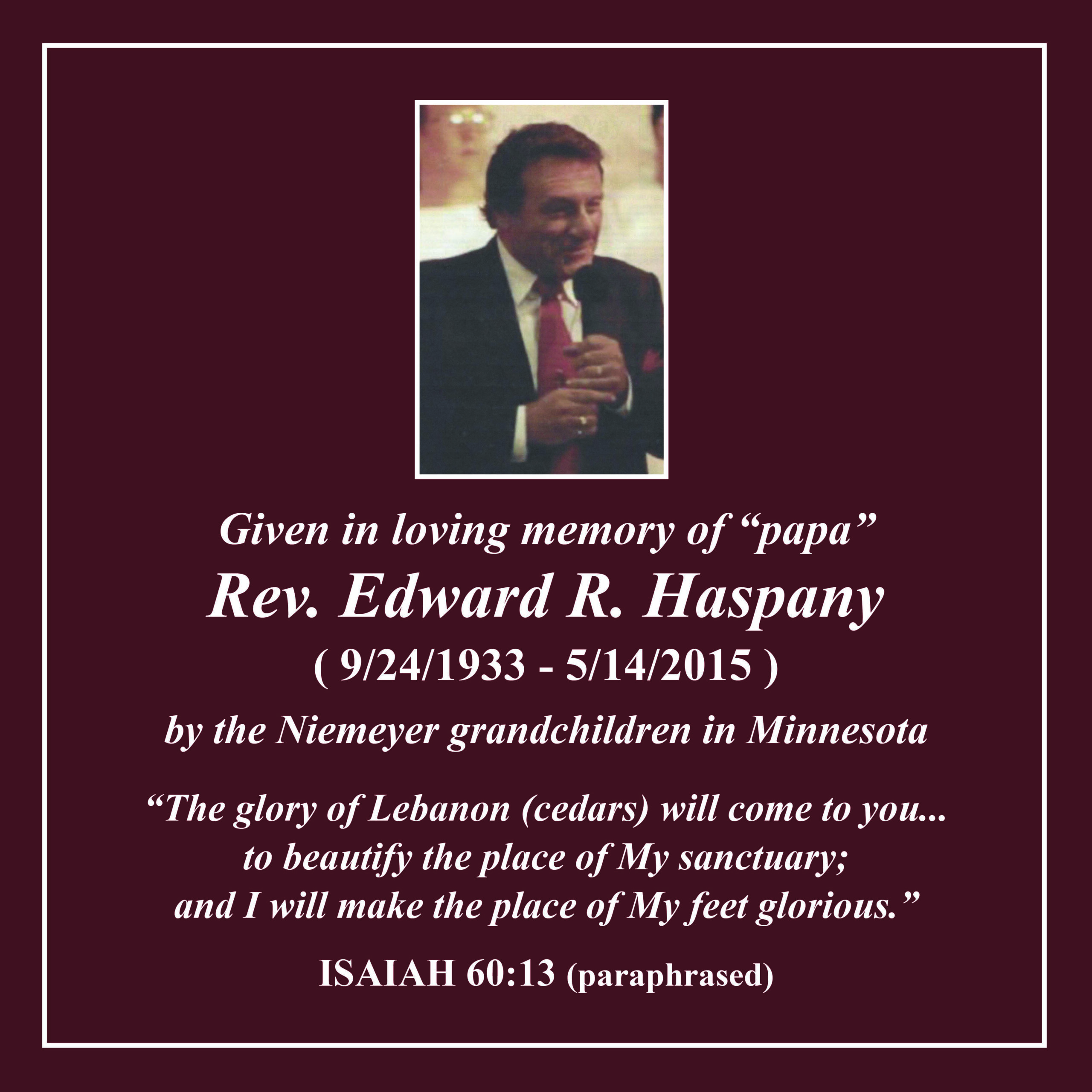 Prayer Bench Plaque Haspany